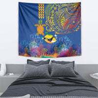 Hawaii Ocean Tapestry Pineapple Turtle and Mango Reef Triggerfish and Kakau Tattoo LT03 - Polynesian Pride