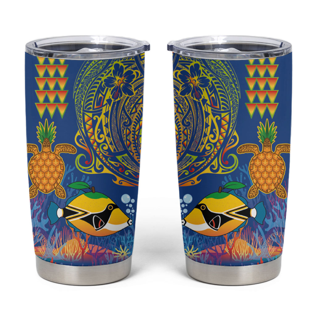 Hawaii Ocean Tumbler Cup Pineapple Turtle and Mango Reef Triggerfish and Kakau Tattoo LT03 Multicolor - Polynesian Pride