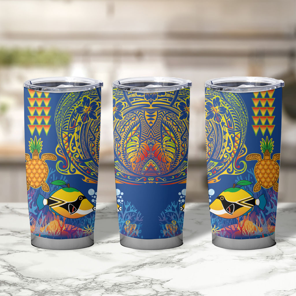 Hawaii Ocean Tumbler Cup Pineapple Turtle and Mango Reef Triggerfish and Kakau Tattoo LT03 - Polynesian Pride