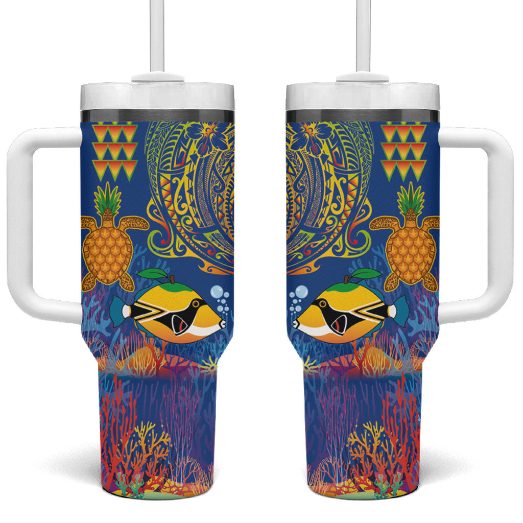 Hawaii Ocean Tumbler With Handle Pineapple Turtle and Mango Reef Triggerfish and Kakau Tattoo LT03 One Size: 40 oz Multicolor - Polynesian Pride