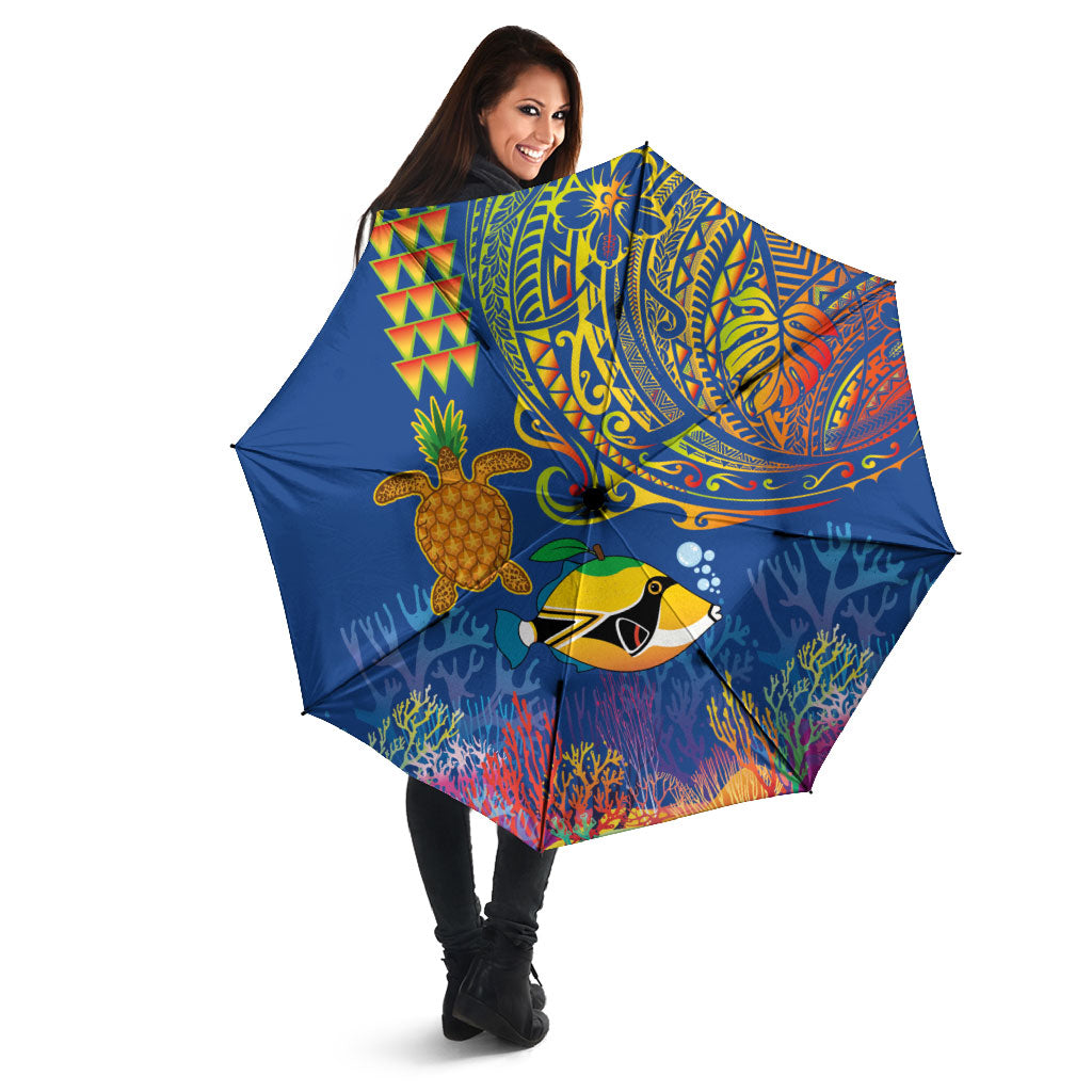 Hawaii Ocean Umbrella Pineapple Turtle and Mango Reef Triggerfish and Kakau Tattoo LT03 - Polynesian Pride