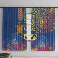 Hawaii Ocean Window Curtain Pineapple Turtle and Mango Reef Triggerfish and Kakau Tattoo LT03 With Hooks Multicolor - Polynesian Pride