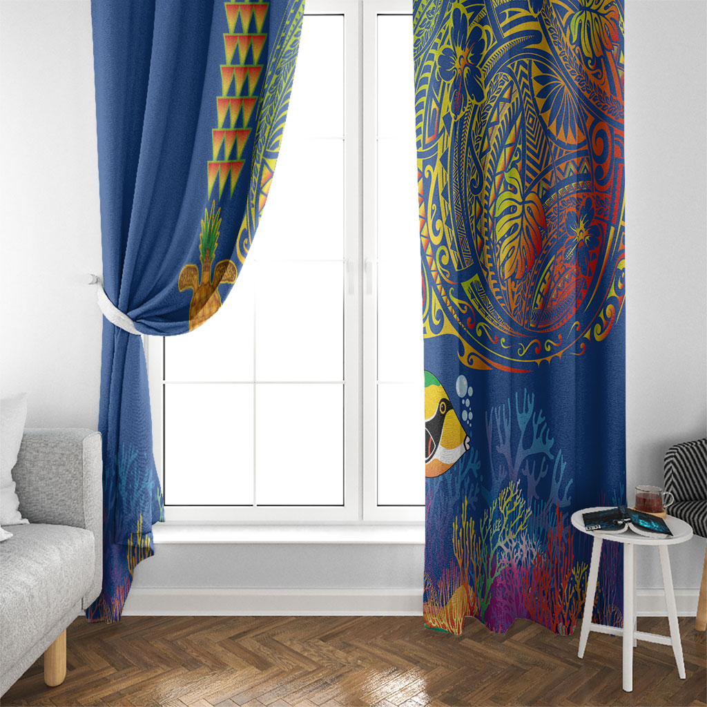Hawaii Ocean Window Curtain Pineapple Turtle and Mango Reef Triggerfish and Kakau Tattoo LT03 - Polynesian Pride