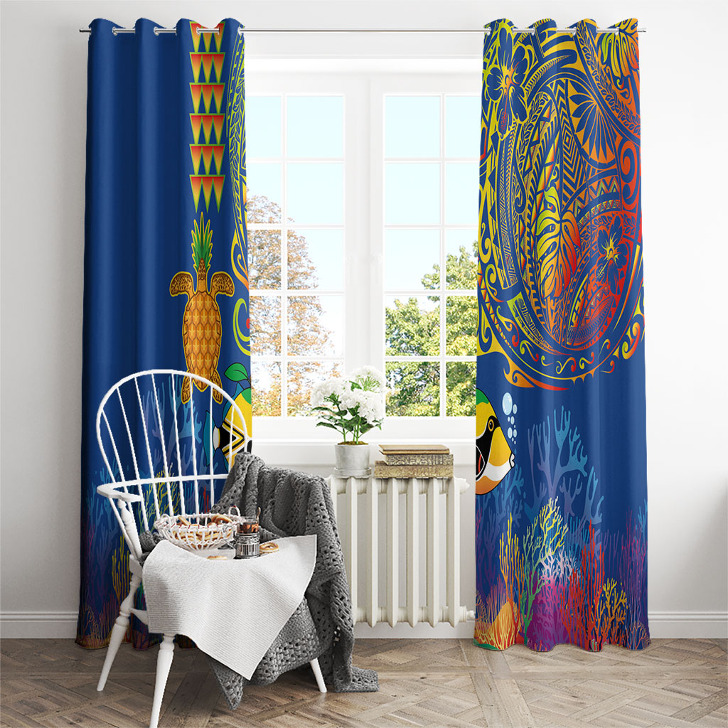 Hawaii Ocean Window Curtain Pineapple Turtle and Mango Reef Triggerfish and Kakau Tattoo LT03 - Polynesian Pride