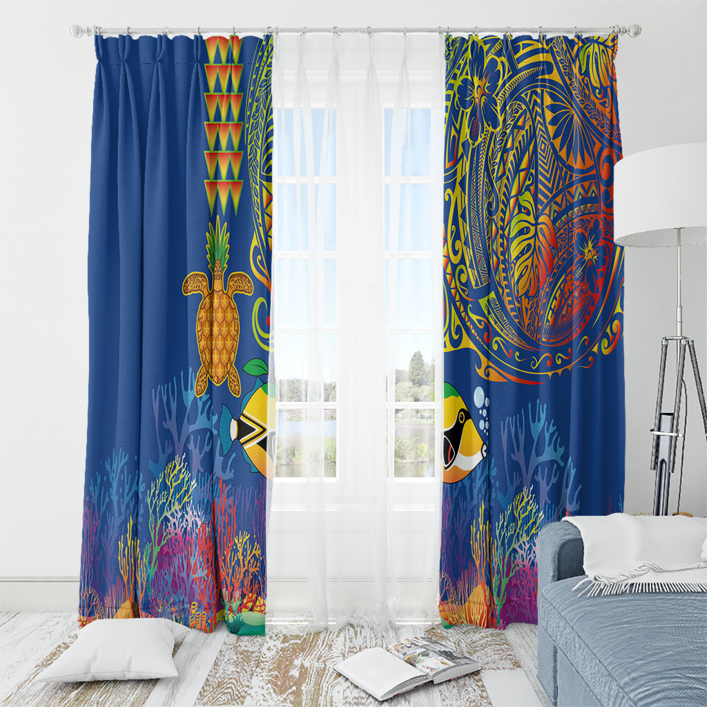 Hawaii Ocean Window Curtain Pineapple Turtle and Mango Reef Triggerfish and Kakau Tattoo LT03 - Polynesian Pride