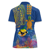 Hawaii Ocean Women Polo Shirt Pineapple Turtle and Mango Reef Triggerfish and Kakau Tattoo LT03 - Polynesian Pride