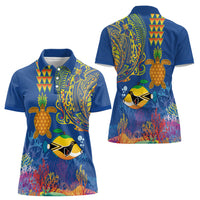 Hawaii Ocean Women Polo Shirt Pineapple Turtle and Mango Reef Triggerfish and Kakau Tattoo LT03 - Polynesian Pride