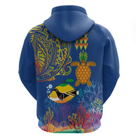 Hawaii Ocean Zip Hoodie Pineapple Turtle and Mango Reef Triggerfish and Kakau Tattoo LT03 - Polynesian Pride