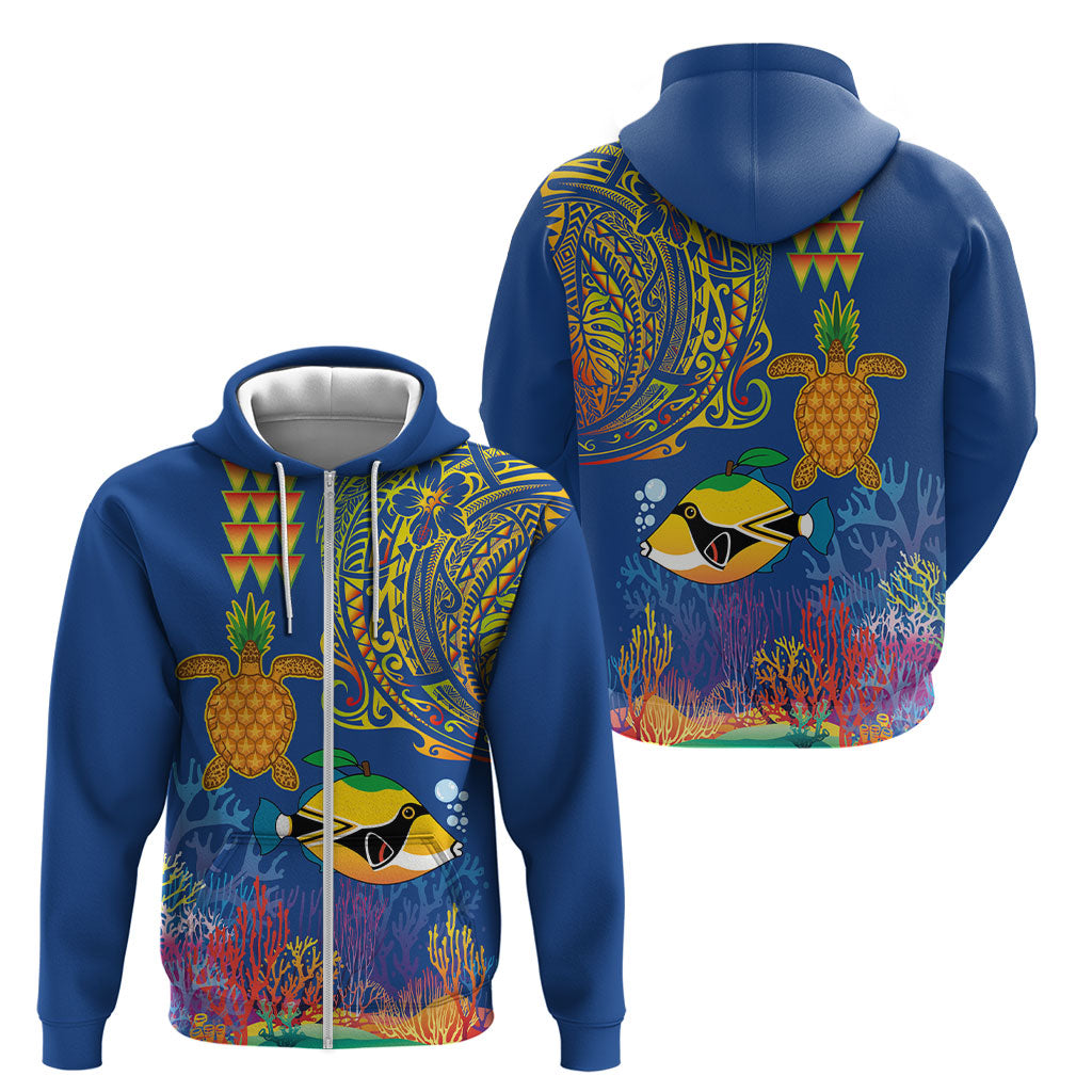 Hawaii Ocean Zip Hoodie Pineapple Turtle and Mango Reef Triggerfish and Kakau Tattoo LT03 - Polynesian Pride