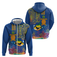 Hawaii Ocean Zip Hoodie Pineapple Turtle and Mango Reef Triggerfish and Kakau Tattoo LT03 - Polynesian Pride