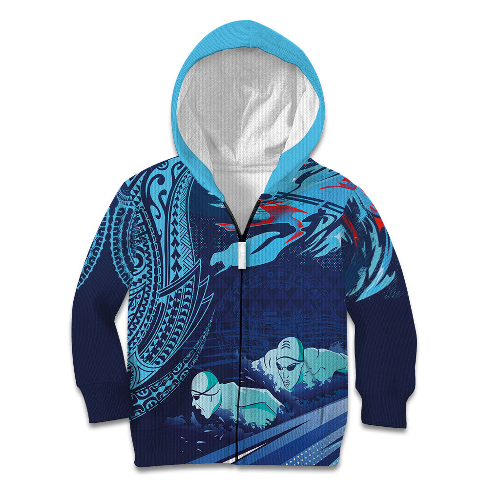 Personalized Hawaii Swimming Kid Hoodie Tribal Sporty Style LT03 Zip Hoodie Multicolor - Polynesian Pride