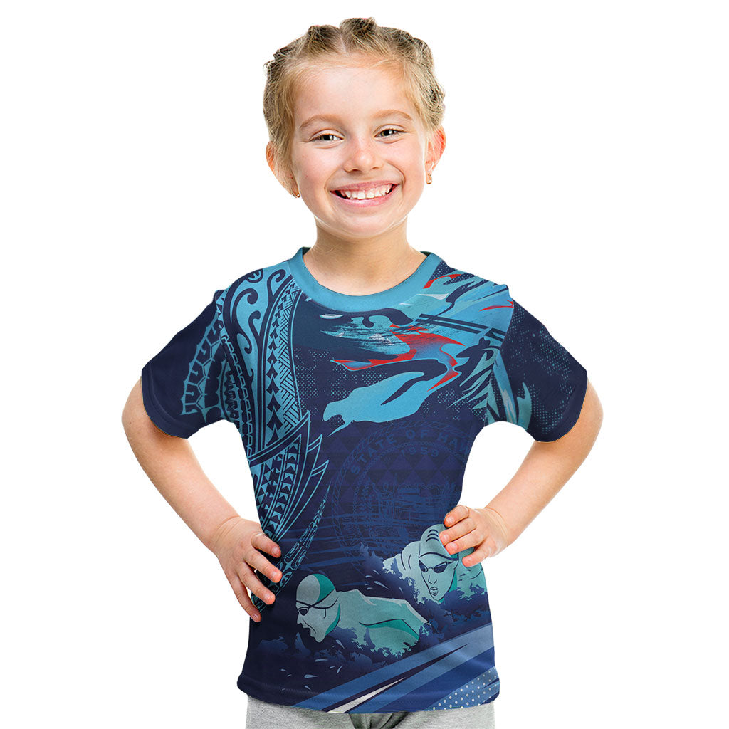 Personalized Hawaii Swimming Kid T Shirt Tribal Sporty Style LT03 Multicolor - Polynesian Pride