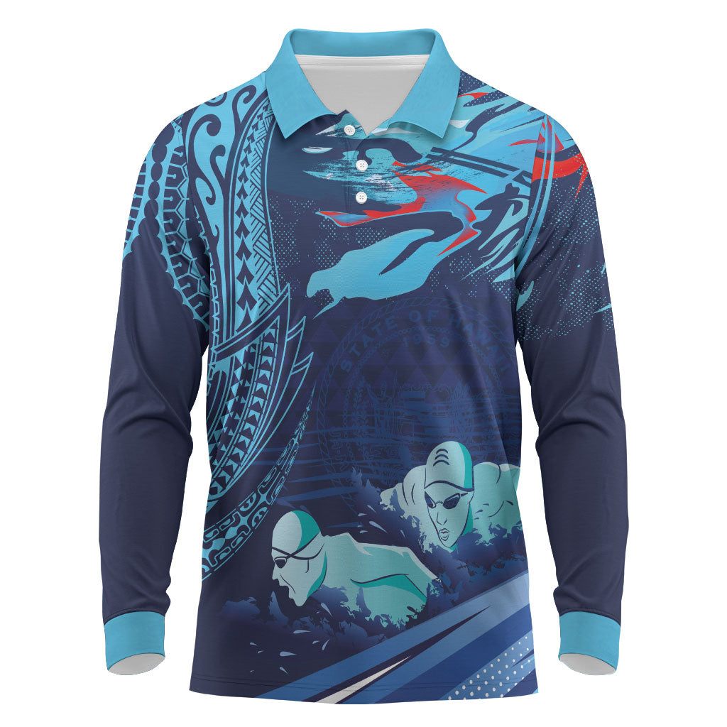 Personalized Hawaii Swimming Long Sleeve Polo Shirt Tribal Sporty Style LT03 Multicolor - Polynesian Pride
