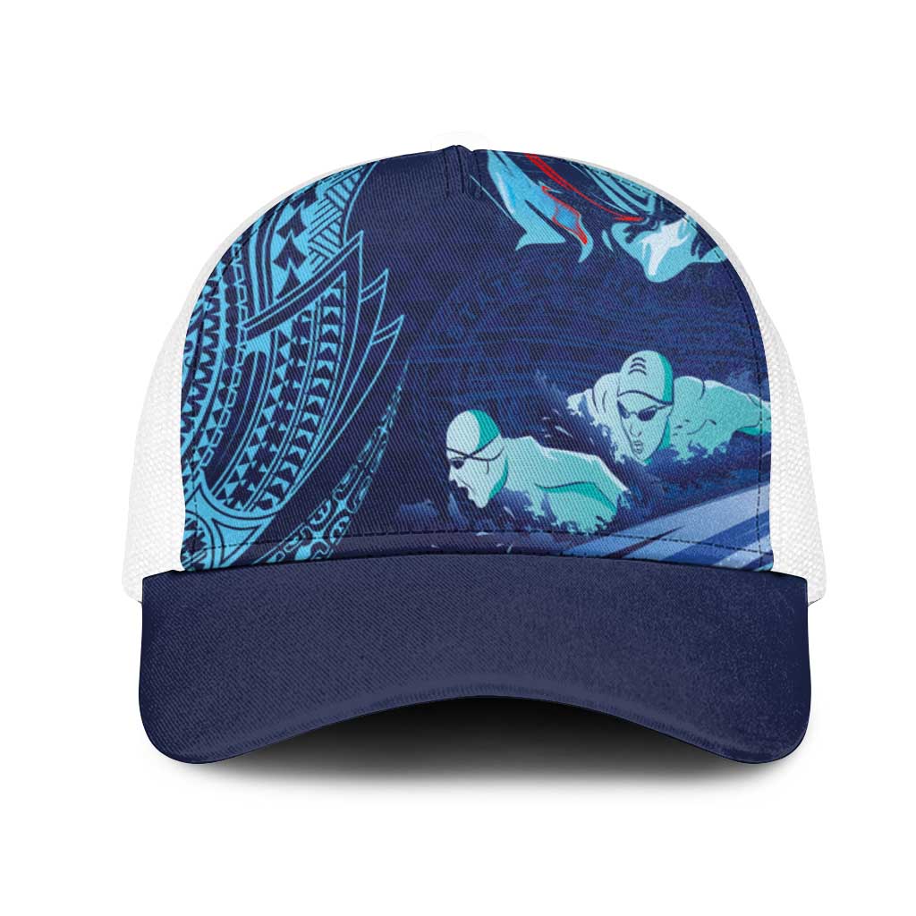 Hawaii Swimming Mesh Trucker Cap Tribal Sporty Style LT03 One Size White Multicolor - Polynesian Pride
