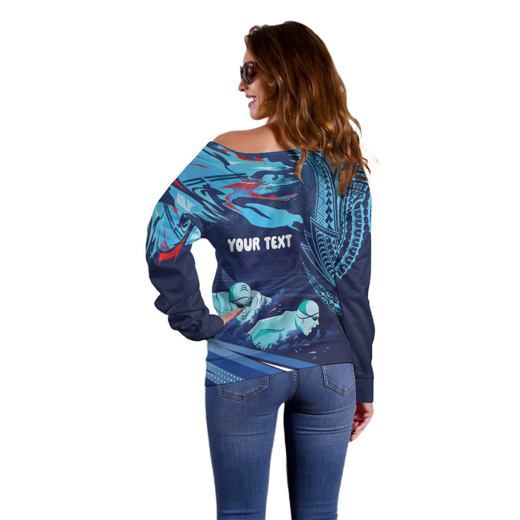 Personalized Hawaii Swimming Off Shoulder Sweater Tribal Sporty Style LT03 - Polynesian Pride