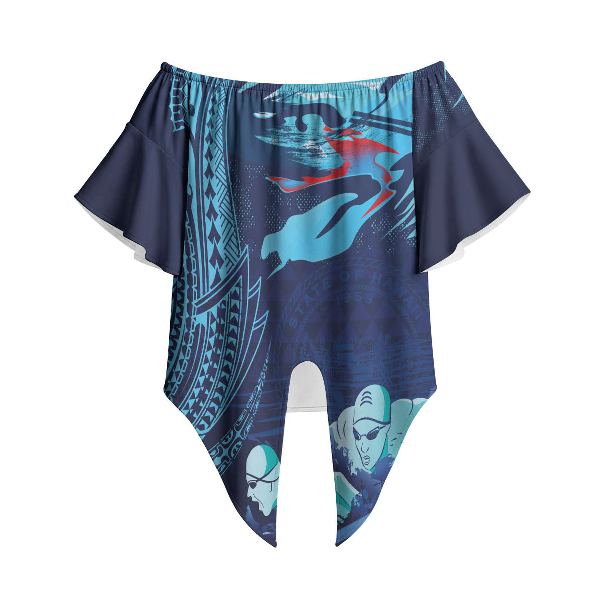 Personalized Hawaii Swimming Off Shoulder Wrap Waist Top Tribal Sporty Style LT03 - Polynesian Pride