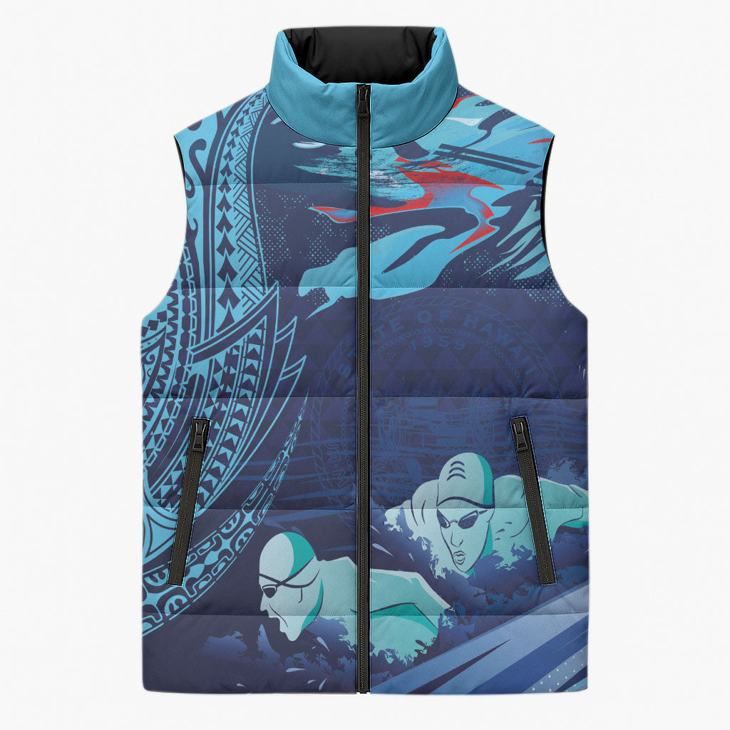 Personalized Hawaii Swimming Sleeveless Puffer Jacket Tribal Sporty Style LT03 Unisex Multicolor - Polynesian Pride