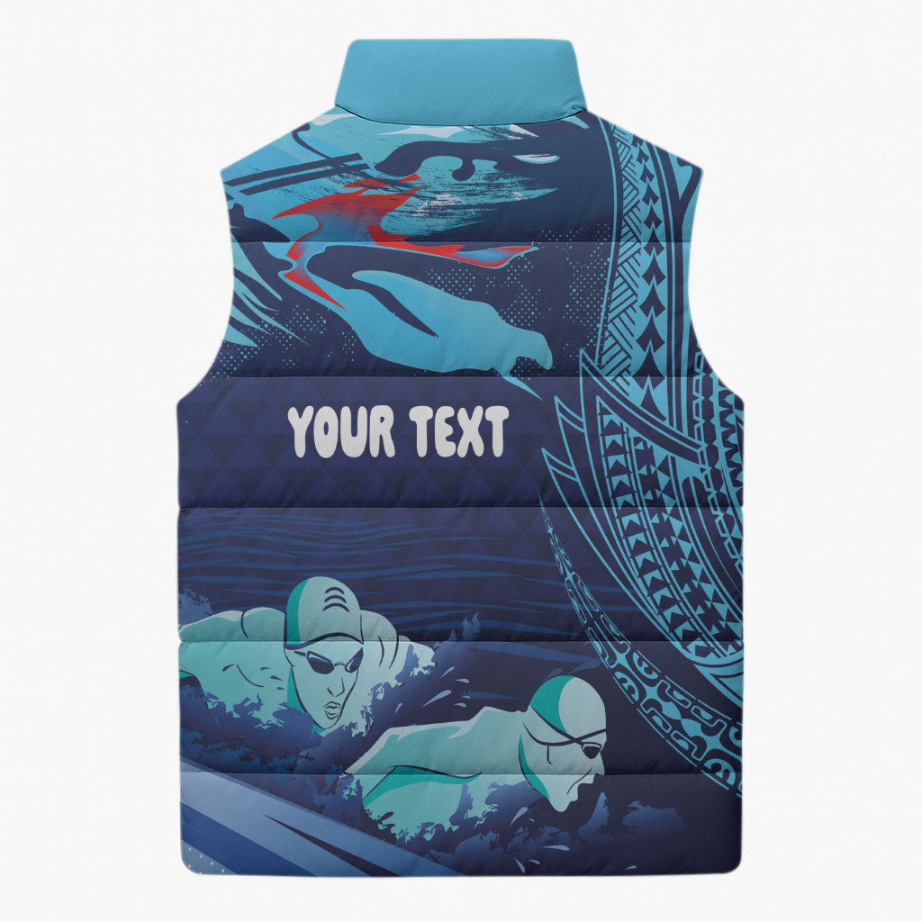 Personalized Hawaii Swimming Sleeveless Puffer Jacket Tribal Sporty Style LT03 - Polynesian Pride