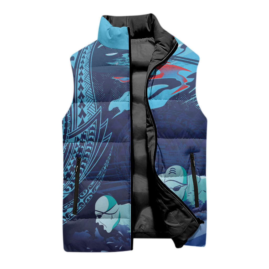 Personalized Hawaii Swimming Sleeveless Puffer Jacket Tribal Sporty Style LT03 - Polynesian Pride