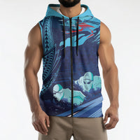 Personalized Hawaii Swimming Sleeveless Zip Hoodie Tribal Sporty Style LT03 - Polynesian Pride