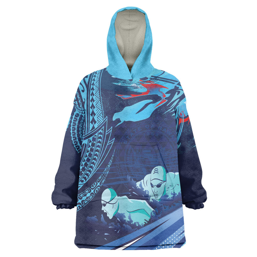 Personalized Hawaii Swimming Wearable Blanket Hoodie Tribal Sporty Style