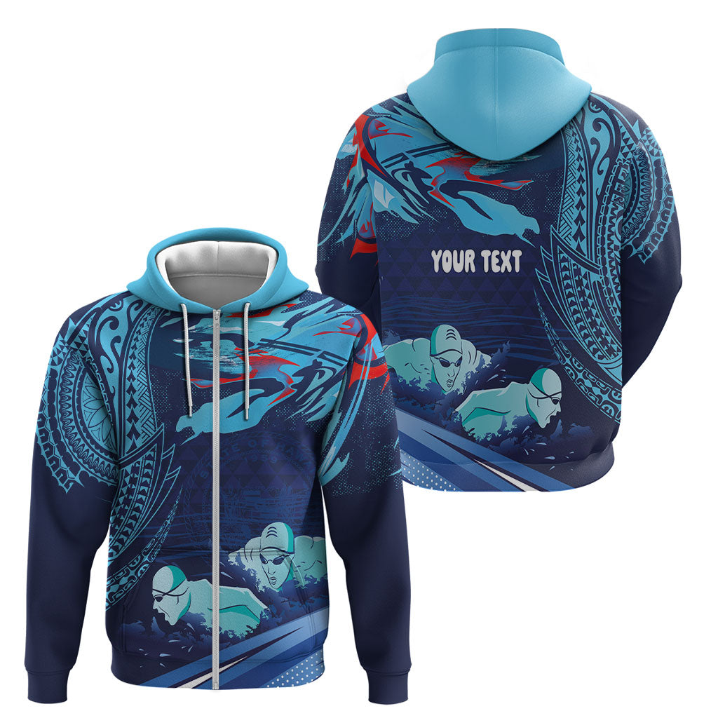 Personalized Hawaii Swimming Zip Hoodie Tribal Sporty Style LT03 - Polynesian Pride