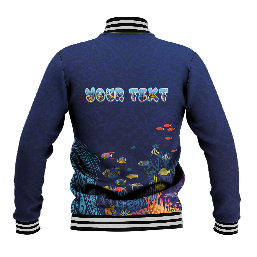 Personalized Hawaii Diving Baseball Jacket Tribal Pattern with Ocean Floor LT03 - Polynesian Pride