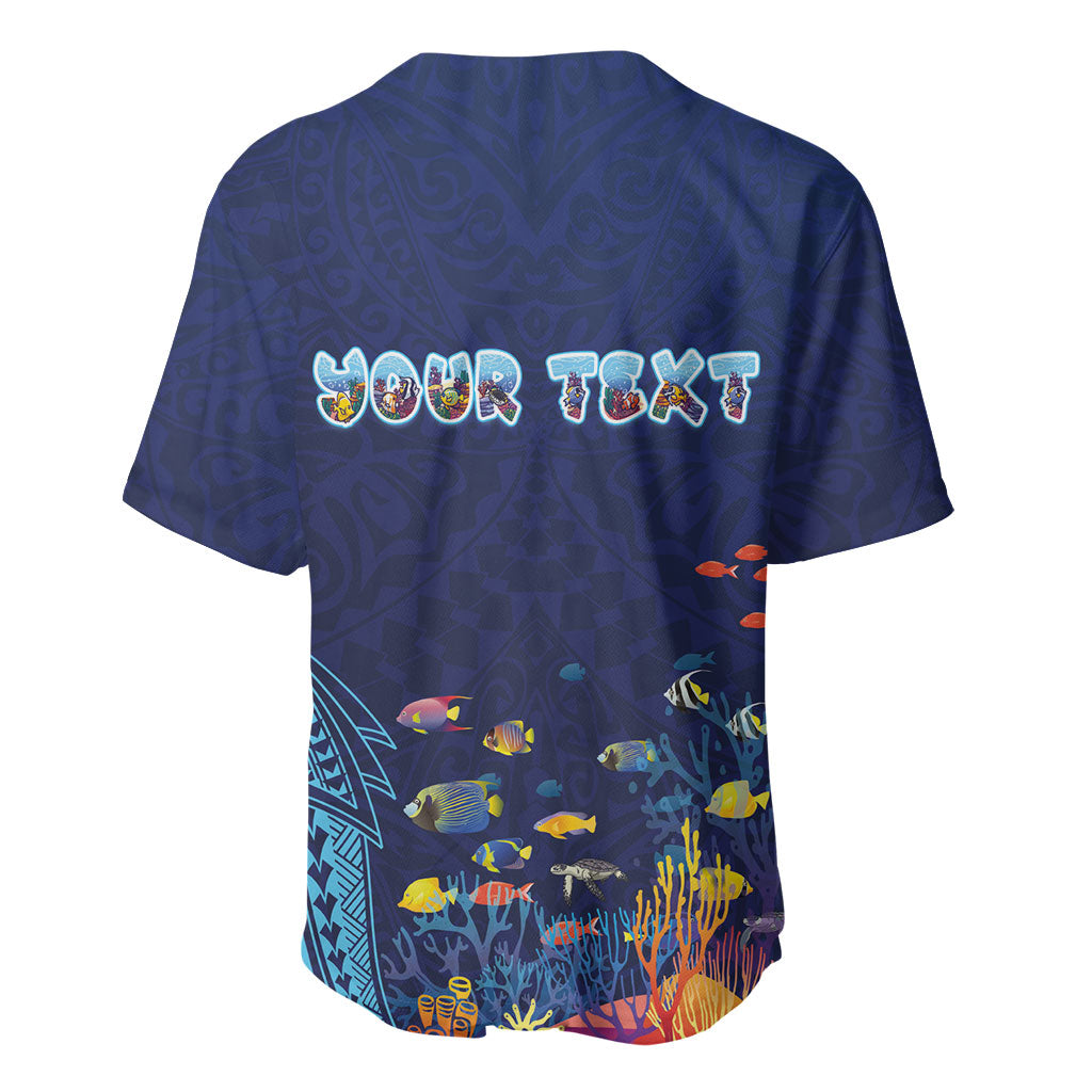 Personalized Hawaii Diving Baseball Jersey Tribal Pattern with Ocean Floor LT03 - Polynesian Pride