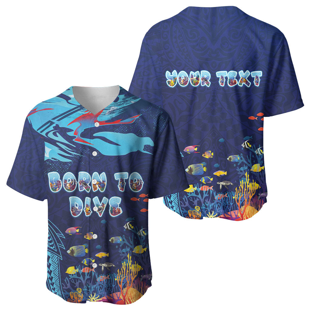 Personalized Hawaii Diving Baseball Jersey Tribal Pattern with Ocean Floor LT03 - Polynesian Pride