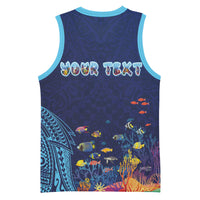 Personalized Hawaii Diving Basketball Jersey Tribal Pattern with Ocean Floor LT03 - Polynesian Pride