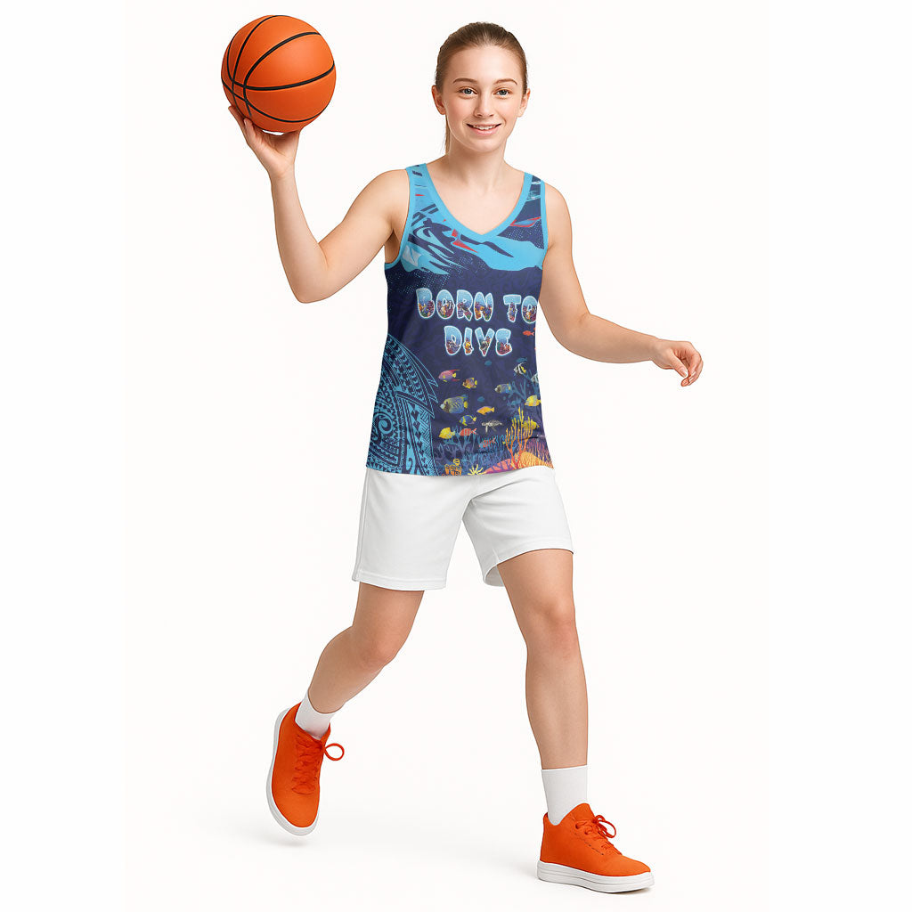 Personalized Hawaii Diving Basketball Jersey Tribal Pattern with Ocean Floor LT03 - Polynesian Pride