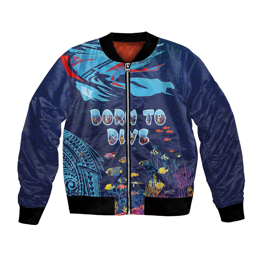 Personalized Hawaii Diving Bomber Jacket Tribal Pattern with Ocean Floor LT03 Unisex Multicolor - Polynesian Pride