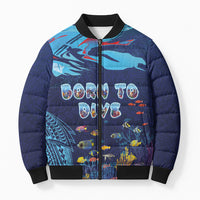 Personalized Hawaii Diving Bomber Puffer Jacket Tribal Pattern with Ocean Floor LT03 Unisex Multicolor - Polynesian Pride