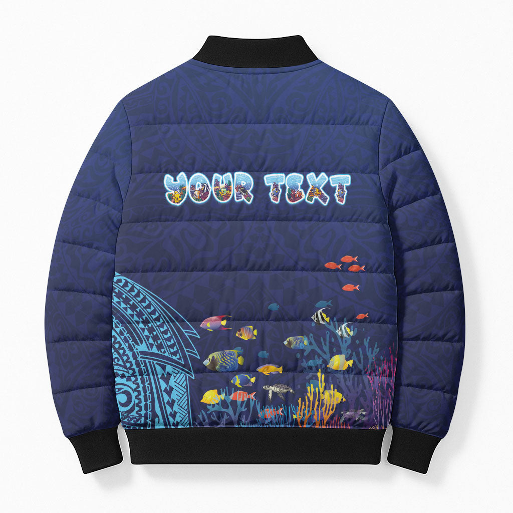 Personalized Hawaii Diving Bomber Puffer Jacket Tribal Pattern with Ocean Floor LT03 - Polynesian Pride