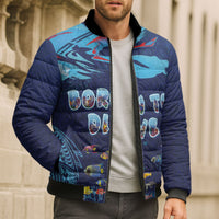 Personalized Hawaii Diving Bomber Puffer Jacket Tribal Pattern with Ocean Floor LT03 - Polynesian Pride
