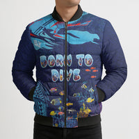 Personalized Hawaii Diving Bomber Puffer Jacket Tribal Pattern with Ocean Floor LT03 - Polynesian Pride