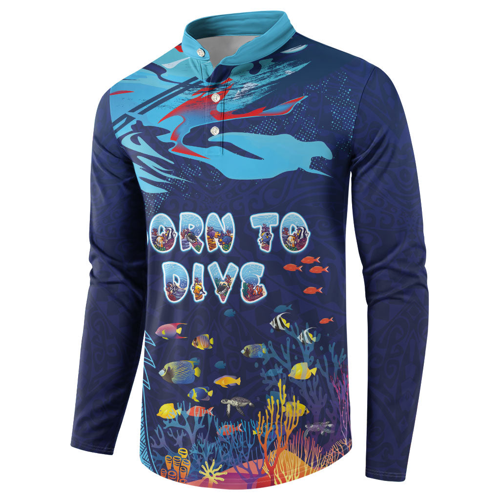Personalized Hawaii Diving Button Sweatshirt Tribal Pattern with Ocean Floor LT03 - Polynesian Pride