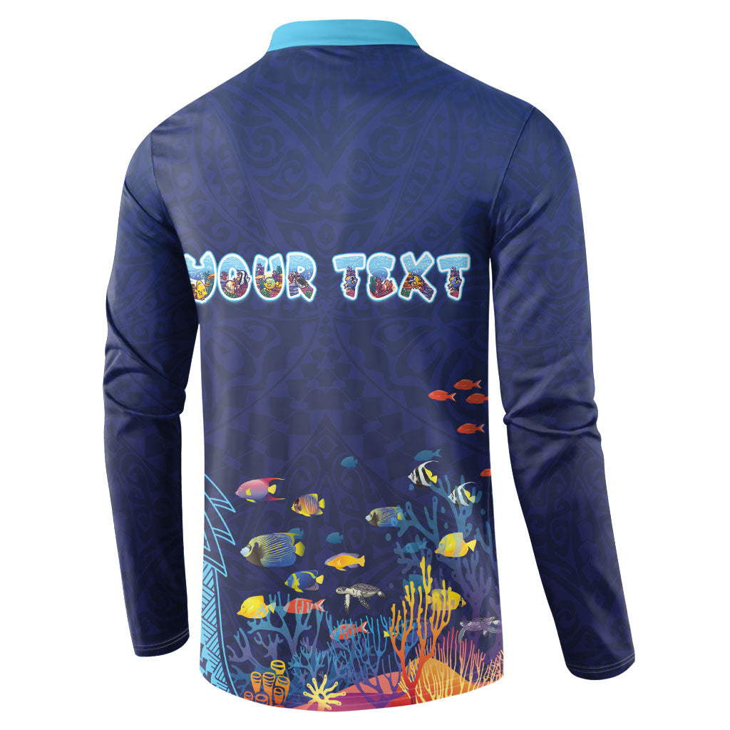 Personalized Hawaii Diving Button Sweatshirt Tribal Pattern with Ocean Floor LT03 - Polynesian Pride