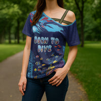 Personalized Hawaii Diving Cross Shoulder Shirt Tribal Pattern with Ocean Floor LT03 - Polynesian Pride
