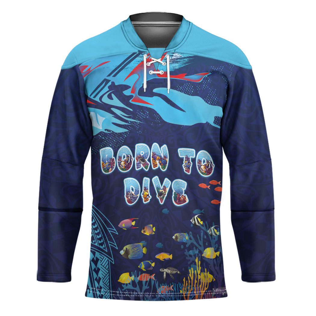 Personalized Hawaii Diving Hockey Jersey Tribal Pattern with Ocean Floor LT03 Unisex Multicolor - Polynesian Pride
