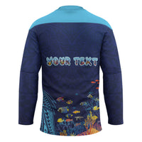Personalized Hawaii Diving Hockey Jersey Tribal Pattern with Ocean Floor LT03 - Polynesian Pride