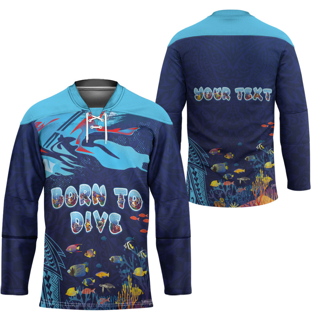 Personalized Hawaii Diving Hockey Jersey Tribal Pattern with Ocean Floor LT03 - Polynesian Pride