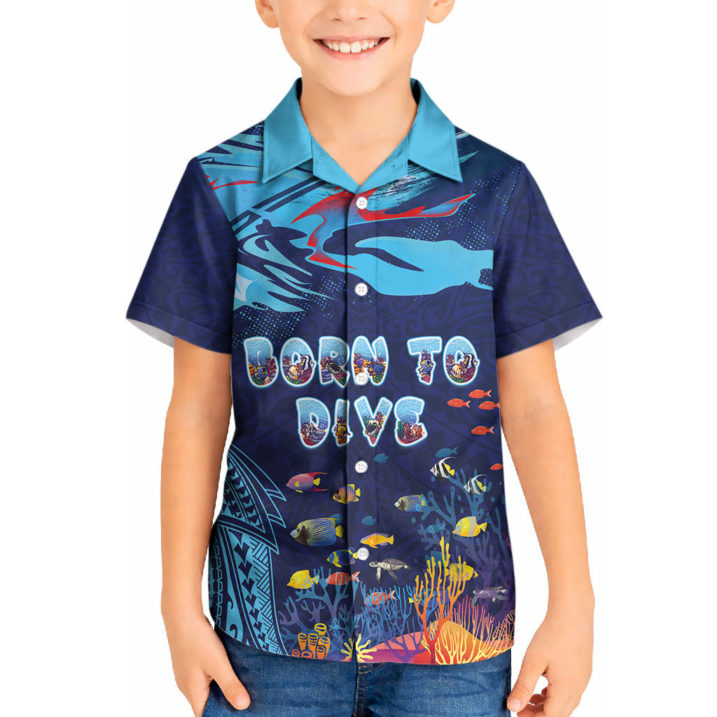 Personalized Hawaii Diving Kid Hawaiian Shirt Tribal Pattern with Ocean Floor LT03 Kid Multicolor - Polynesian Pride