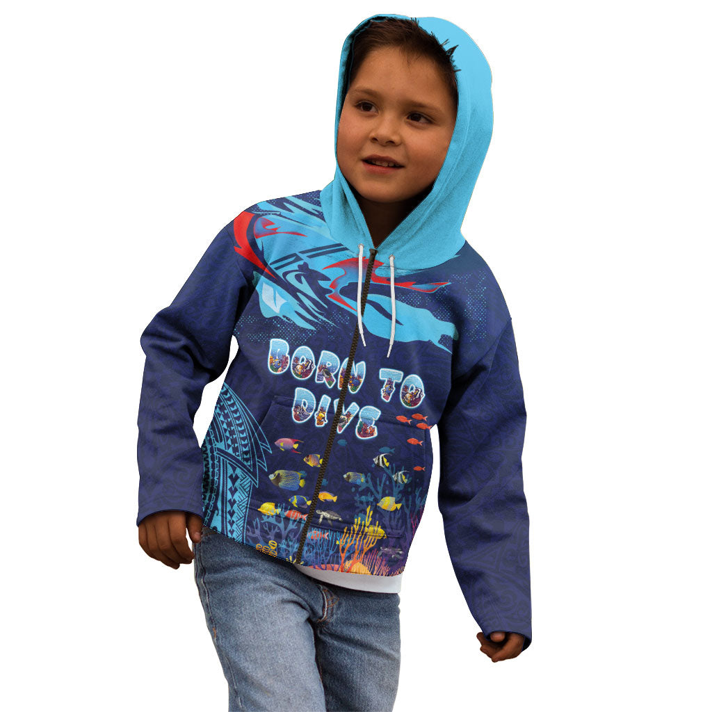Personalized Hawaii Diving Kid Hoodie Tribal Pattern with Ocean Floor LT03 - Polynesian Pride