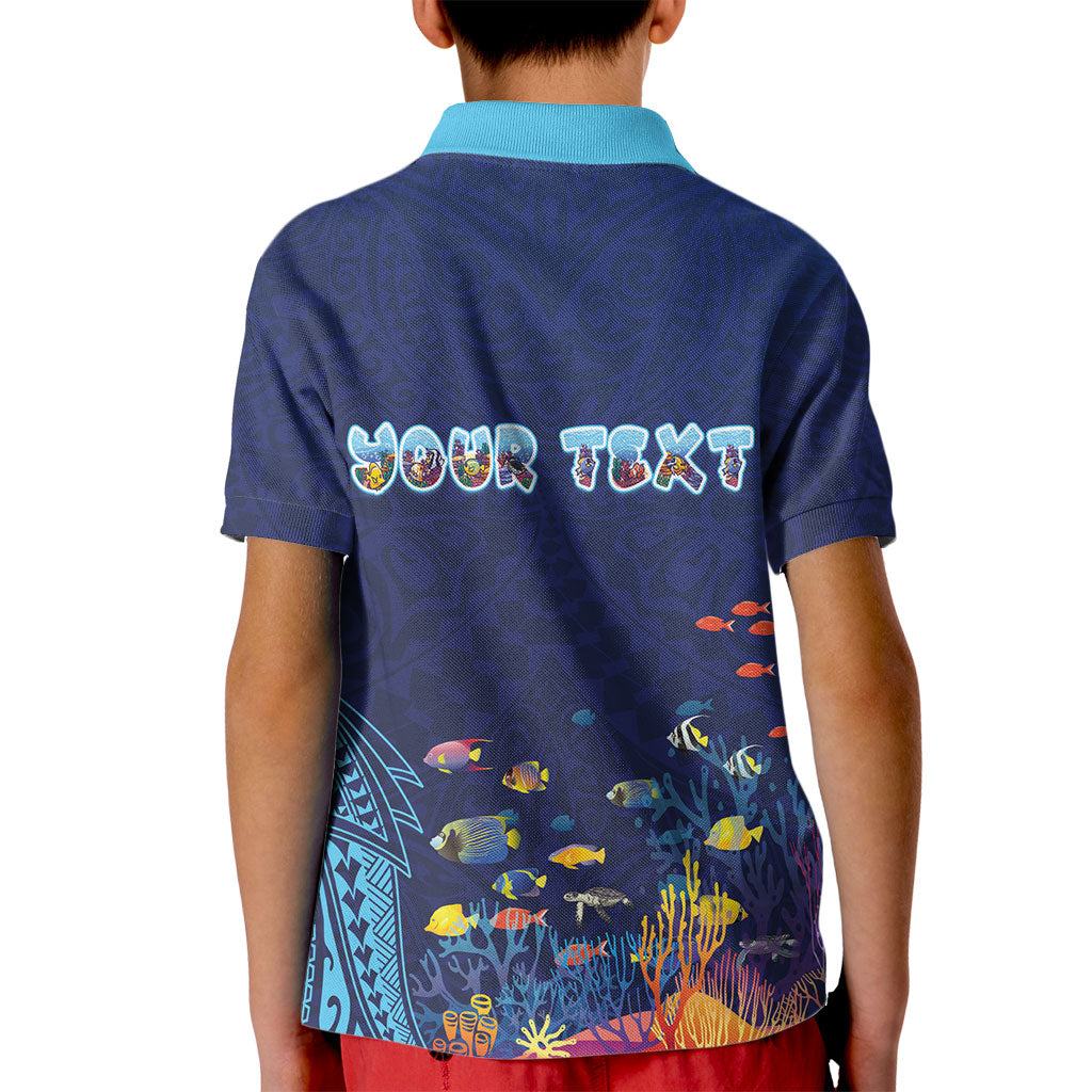 Personalized Hawaii Diving Kid Polo Shirt Tribal Pattern with Ocean Floor LT03 - Polynesian Pride