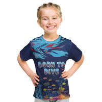Personalized Hawaii Diving Kid T Shirt Tribal Pattern with Ocean Floor LT03 Multicolor - Polynesian Pride