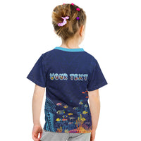 Personalized Hawaii Diving Kid T Shirt Tribal Pattern with Ocean Floor LT03 - Polynesian Pride