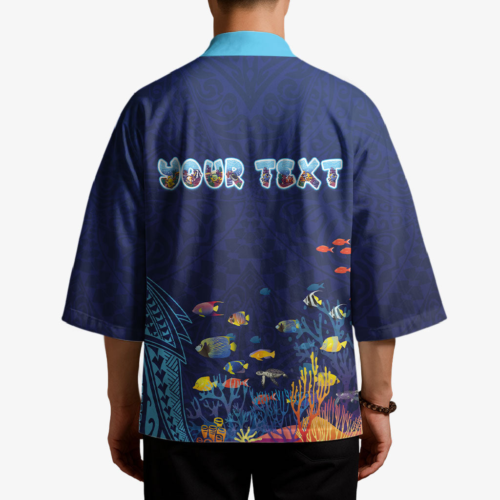 Personalized Hawaii Diving Kimono Tribal Pattern with Ocean Floor LT03 - Polynesian Pride