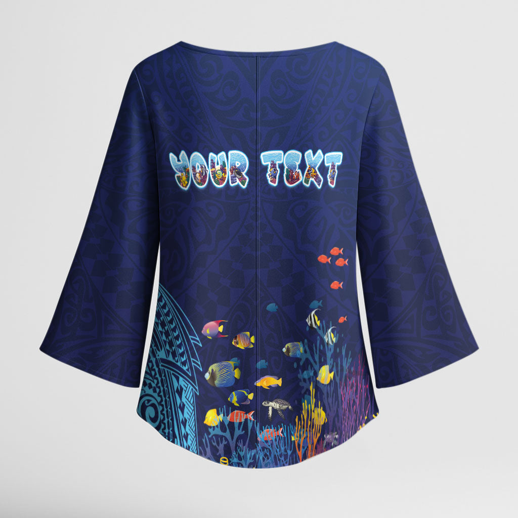 Personalized Hawaii Diving Kimono Sleeve Blouse Tribal Pattern with Ocean Floor LT03 - Polynesian Pride