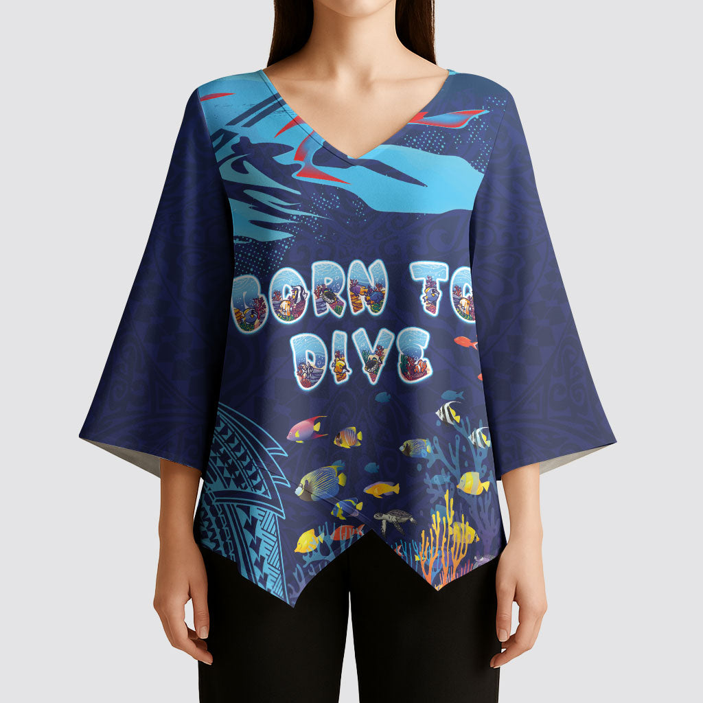 Personalized Hawaii Diving Kimono Sleeve Blouse Tribal Pattern with Ocean Floor LT03 - Polynesian Pride